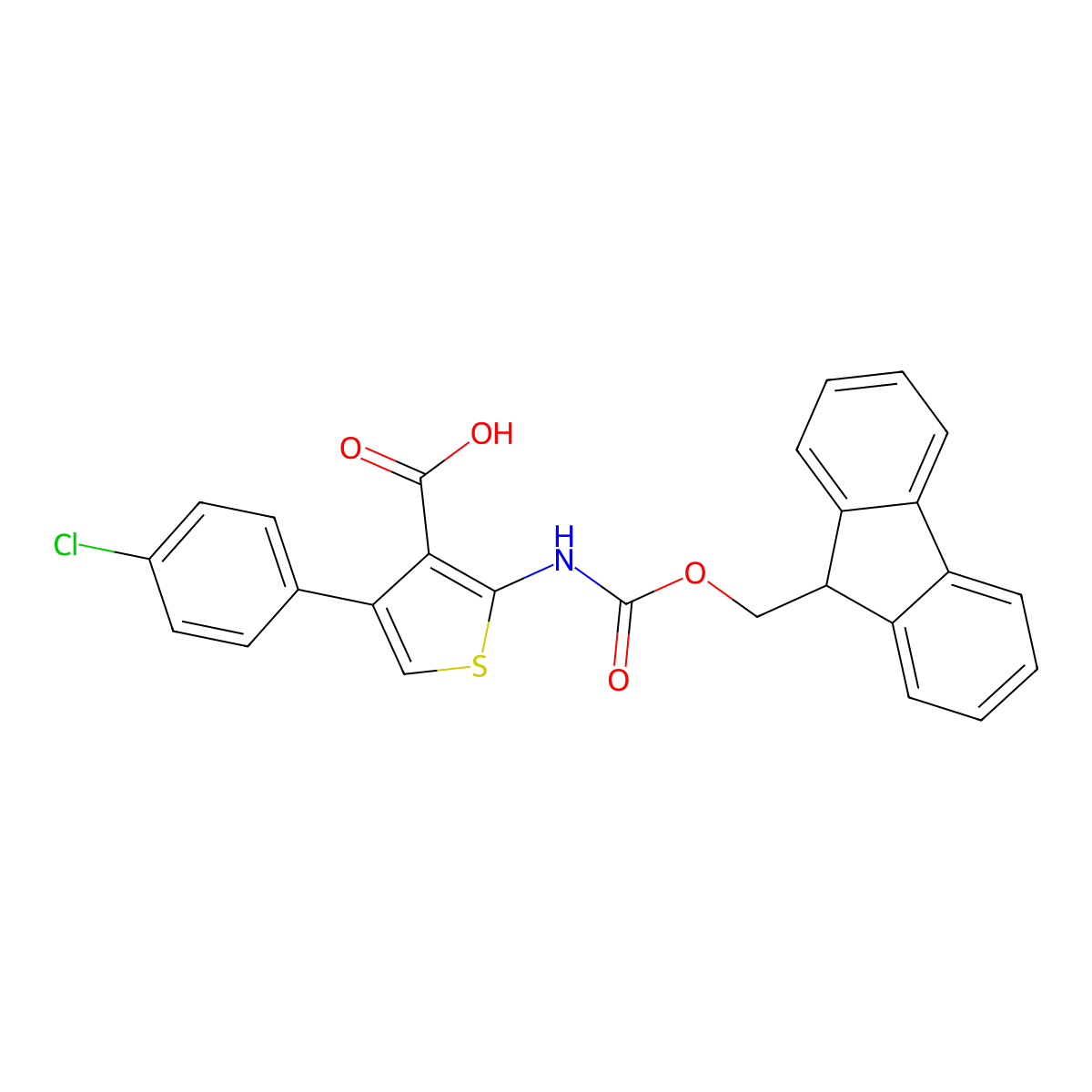 4-(4-chlorophenyl)-2-({[(9H-fluoren-9-yl)methoxy]carbonyl}amino)thiophene-3-carboxylic acid molecular structure, CAS 2385466-25-9