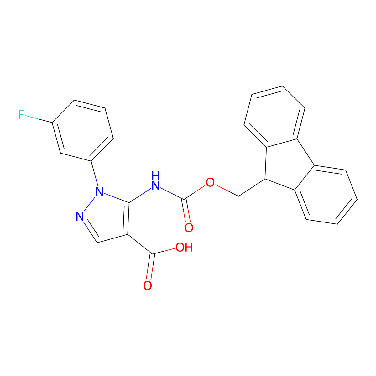 5-({[(9H-fluoren-9-yl)methoxy]carbonyl}amino)-1-(3-fluorophenyl)-1H-pyrazole-4-carboxylic acid molecular structure, CAS 2385470-44-8