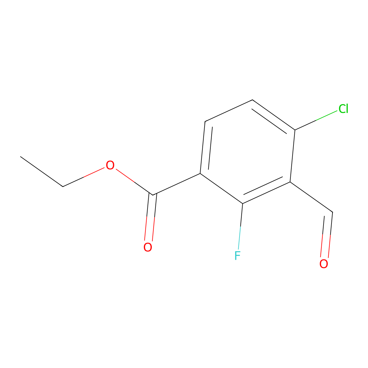 Ethyl 4-chloro-2-fluoro-3-formylbenzoate molecular structure, CAS 2385472-94-4