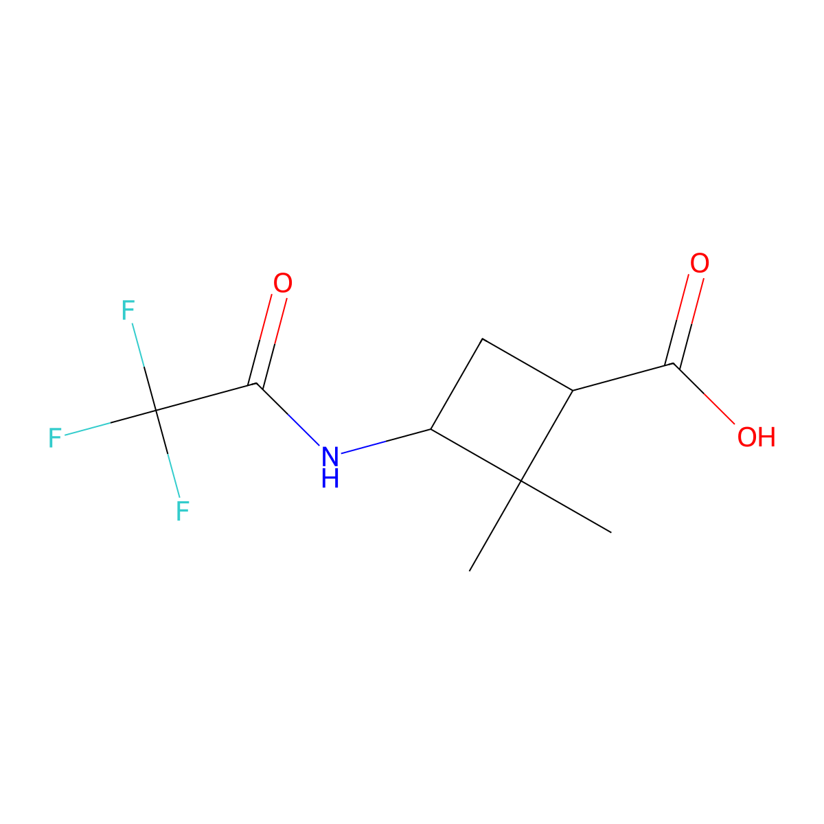 2,2-Dimethyl-3-(trifluoroacetamido)cyclobutane-1-carboxylic acid molecular structure, CAS 2385485-10-7