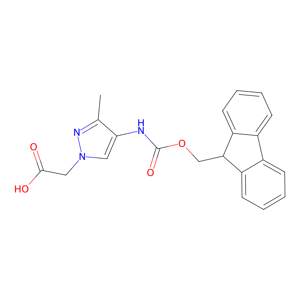 2-[4-({[(9H-fluoren-9-yl)methoxy]carbonyl}amino)-3-methyl-1H-pyrazol-1-yl]acetic acid molecular structure, CAS 2385510-25-6