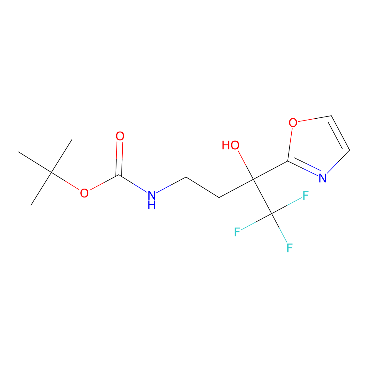 tert-butyl N-[4,4,4-trifluoro-3-hydroxy-3-(1,3-oxazol-2-yl)butyl]carbamate molecular structure, CAS 2385521-40-2