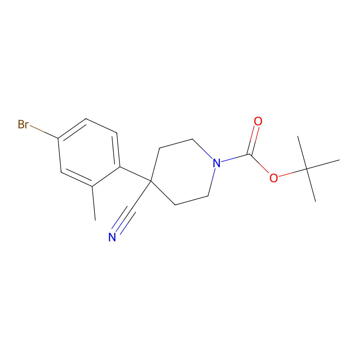 tert-Butyl 4-(4-bromo-2-methylphenyl)-4-cyanopiperidine-1-carboxylate molecular structure, CAS 2385524-01-4