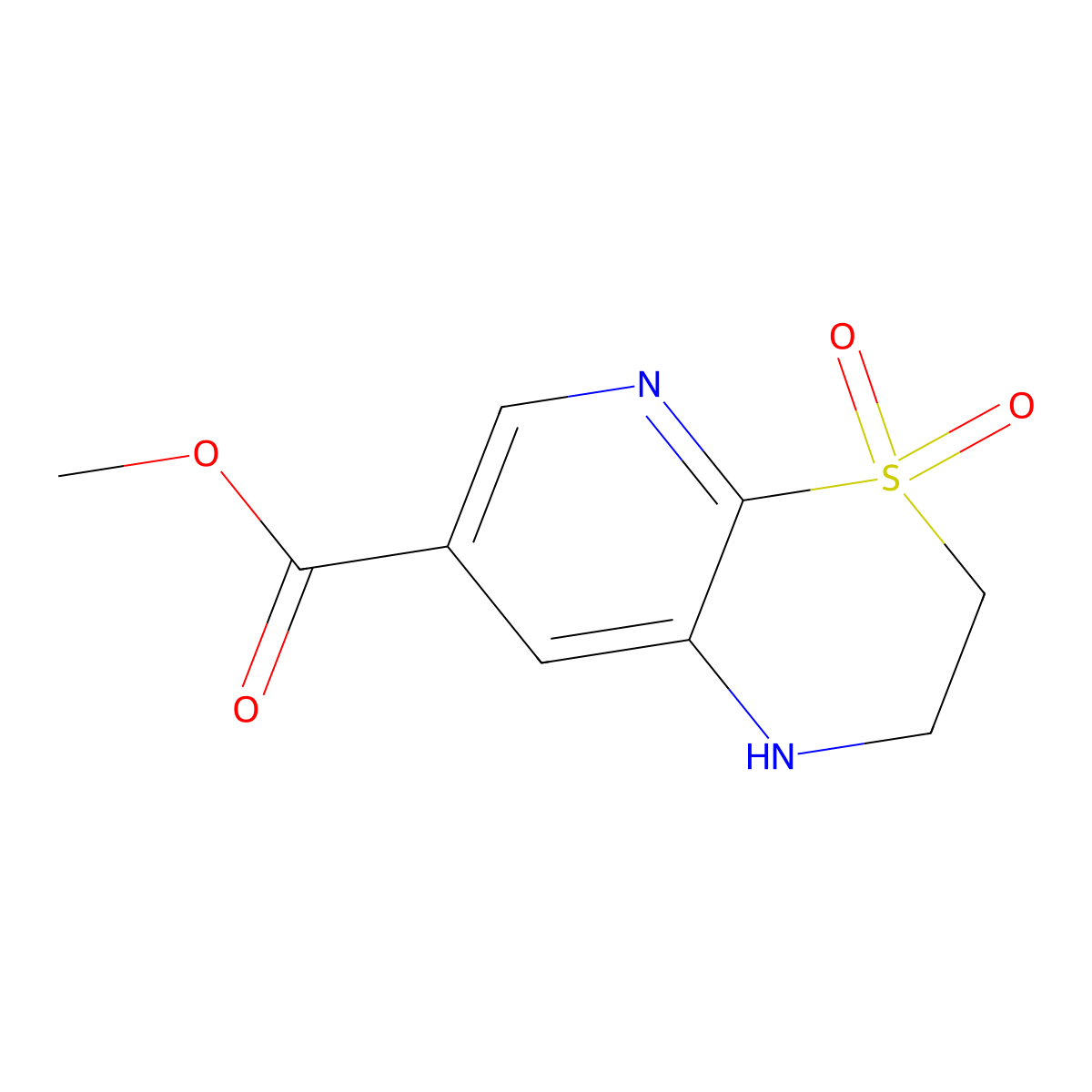 Methyl 4,4-dioxo-2,3-dihydro-1H-pyrido[2,3-b][1,4]thiazine-7-carboxylate molecular structure, CAS 2385529-83-7