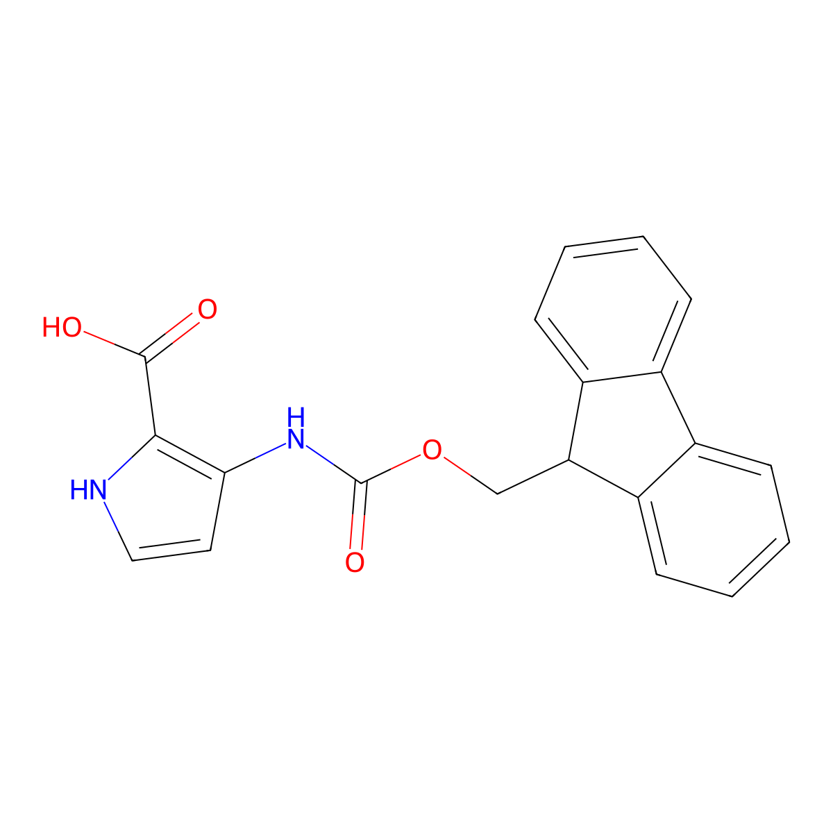 3-({[(9H-fluoren-9-yl)methoxy]carbonyl}amino)-1H-pyrrole-2-carboxylic acid molecular structure, CAS 2385551-10-8