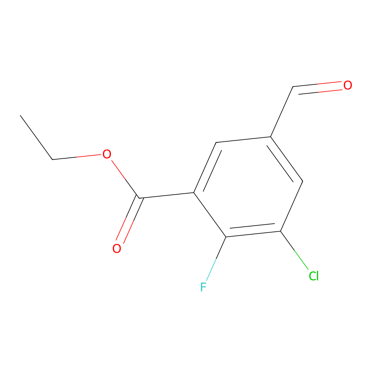 Ethyl 3-chloro-2-fluoro-5-formylbenzoate molecular structure, CAS 2385575-25-5