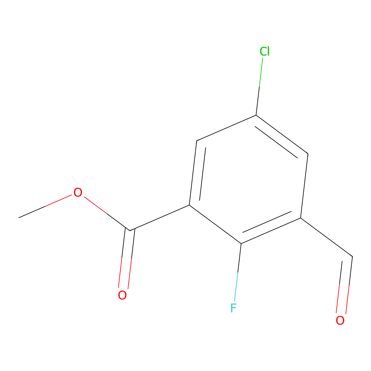 Methyl 5-chloro-2-fluoro-3-formylbenzoate molecular structure, CAS 2385583-42-4
