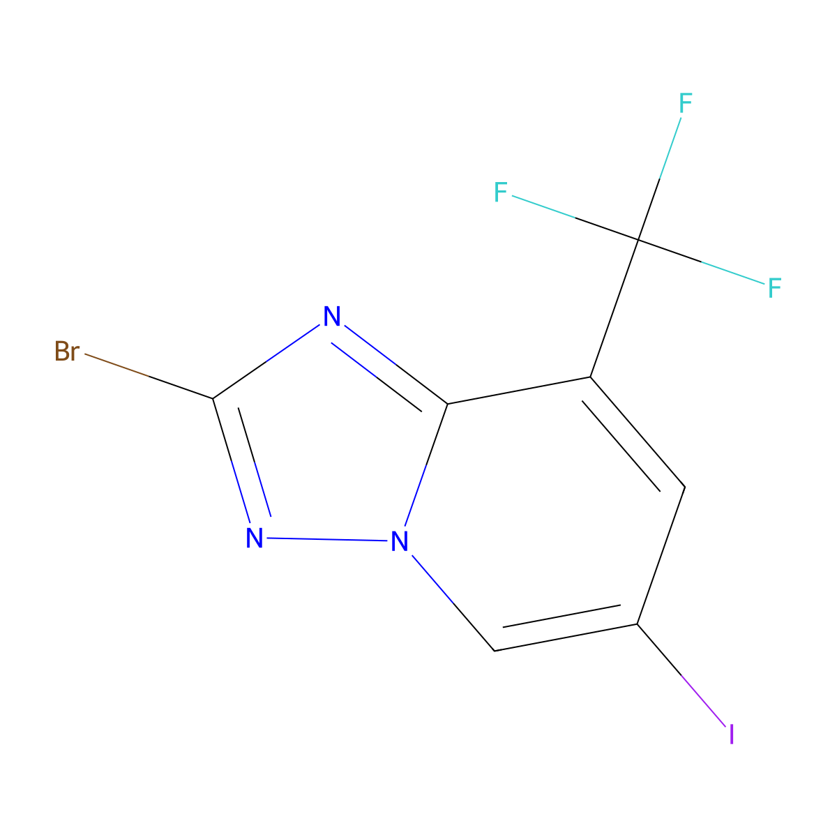 2-Bromo-6-iodo-8-(trifluoromethyl)-[1,2,4]triazolo[1,5-A]pyridine molecular structure, CAS 2385585-53-3