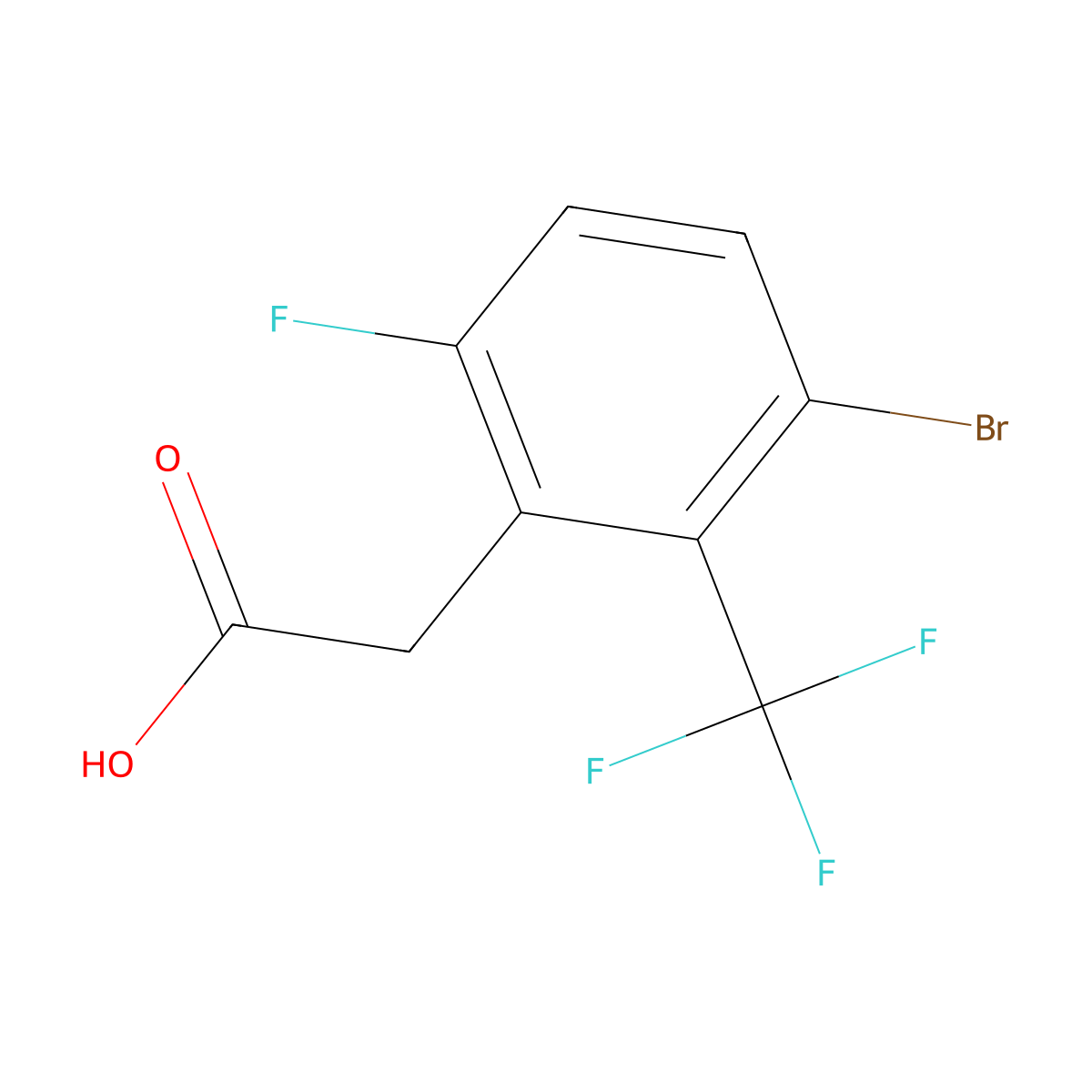 3-Bromo-6-fluoro-2-(trifluoromethyl)phenylacetic acid molecular structure, CAS 2385598-79-6