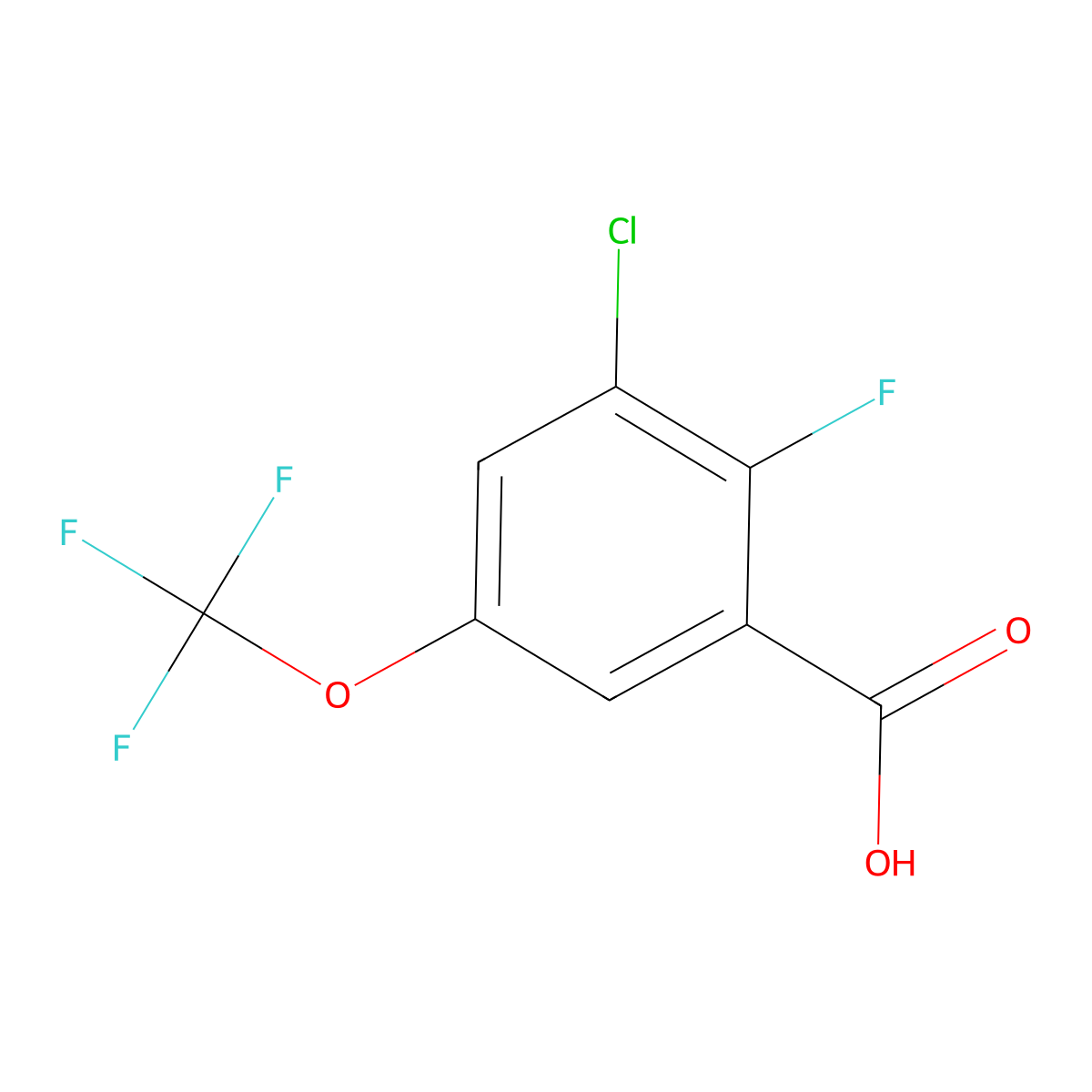 3-Chloro-2-fluoro-5-(trifluoromethoxy)benzoic acid molecular structure, CAS 2385608-20-6