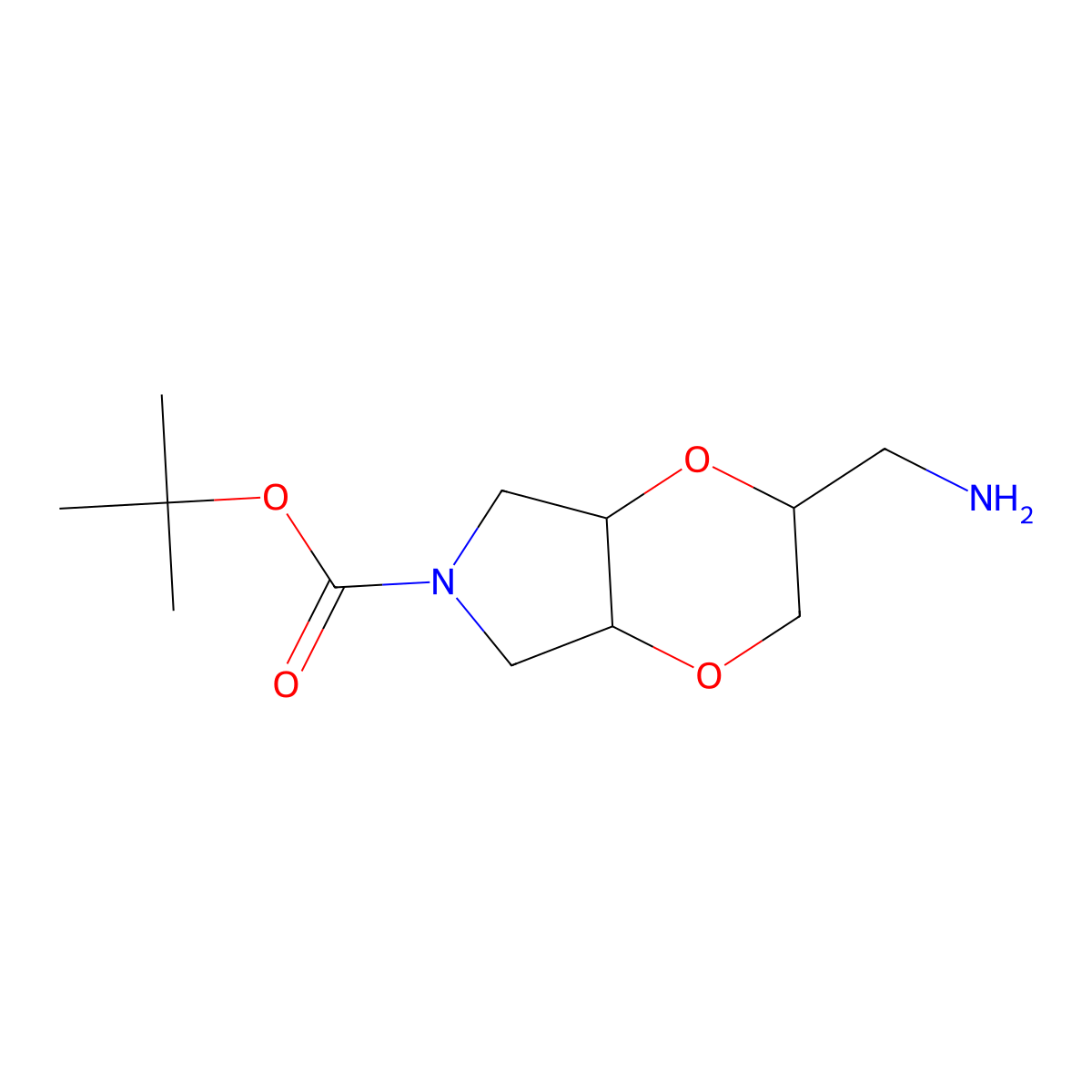 tert-butyl 2-(aminomethyl)-hexahydro-2H-[1,4]dioxino[2,3-c]pyrrole-6-carboxylate molecular structure, CAS 2385612-21-3