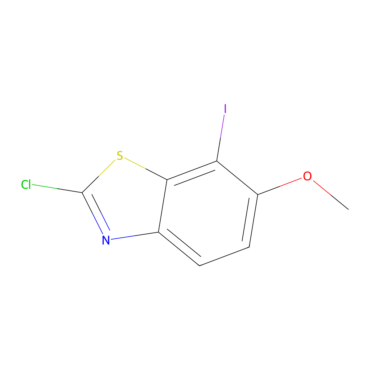 2-Chloro-7-iodo-6-methoxy-1,3-benzothiazole molecular structure, CAS 2385613-49-8