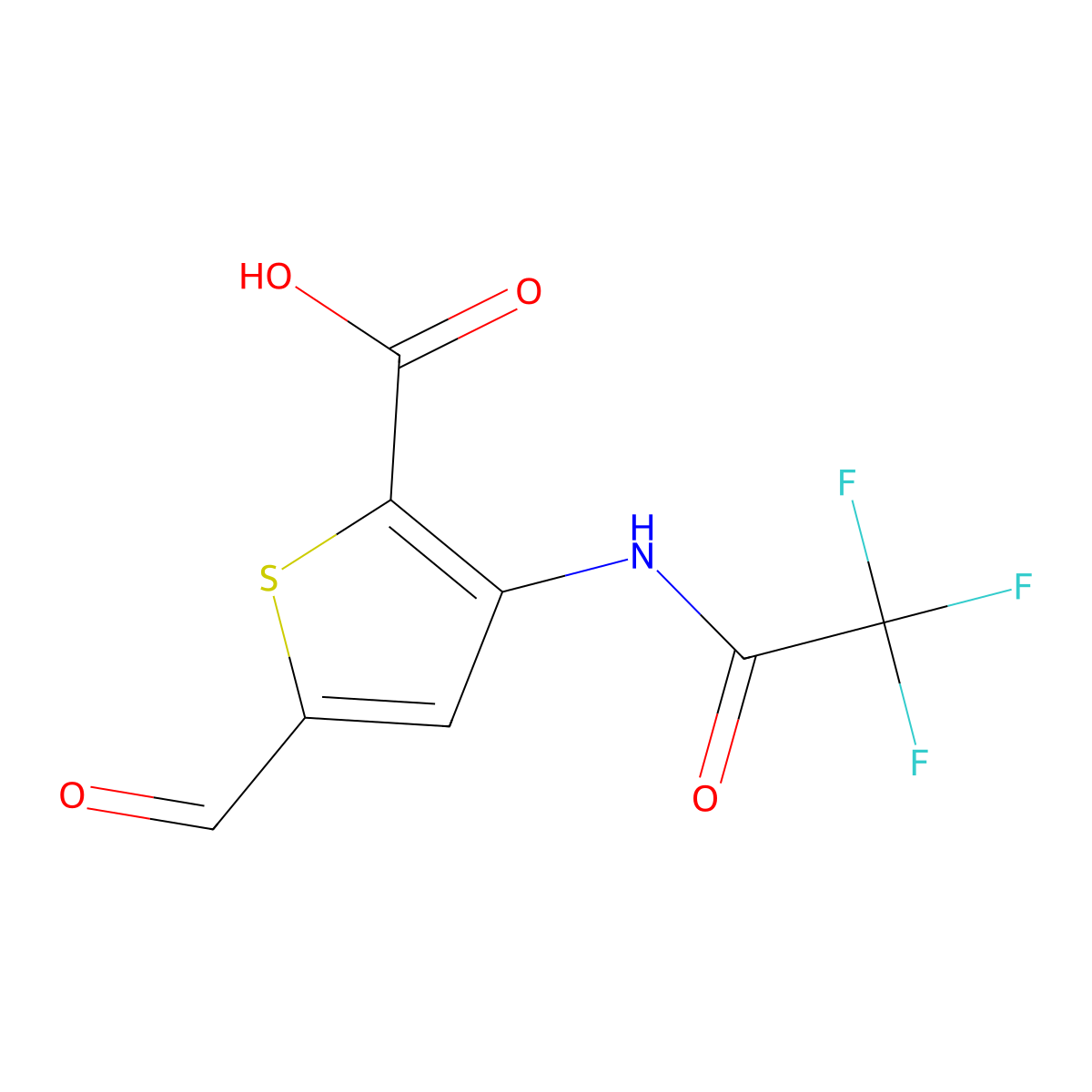 5-Formyl-3-(trifluoroacetamido)thiophene-2-carboxylic acid molecular structure, CAS 2385630-88-4