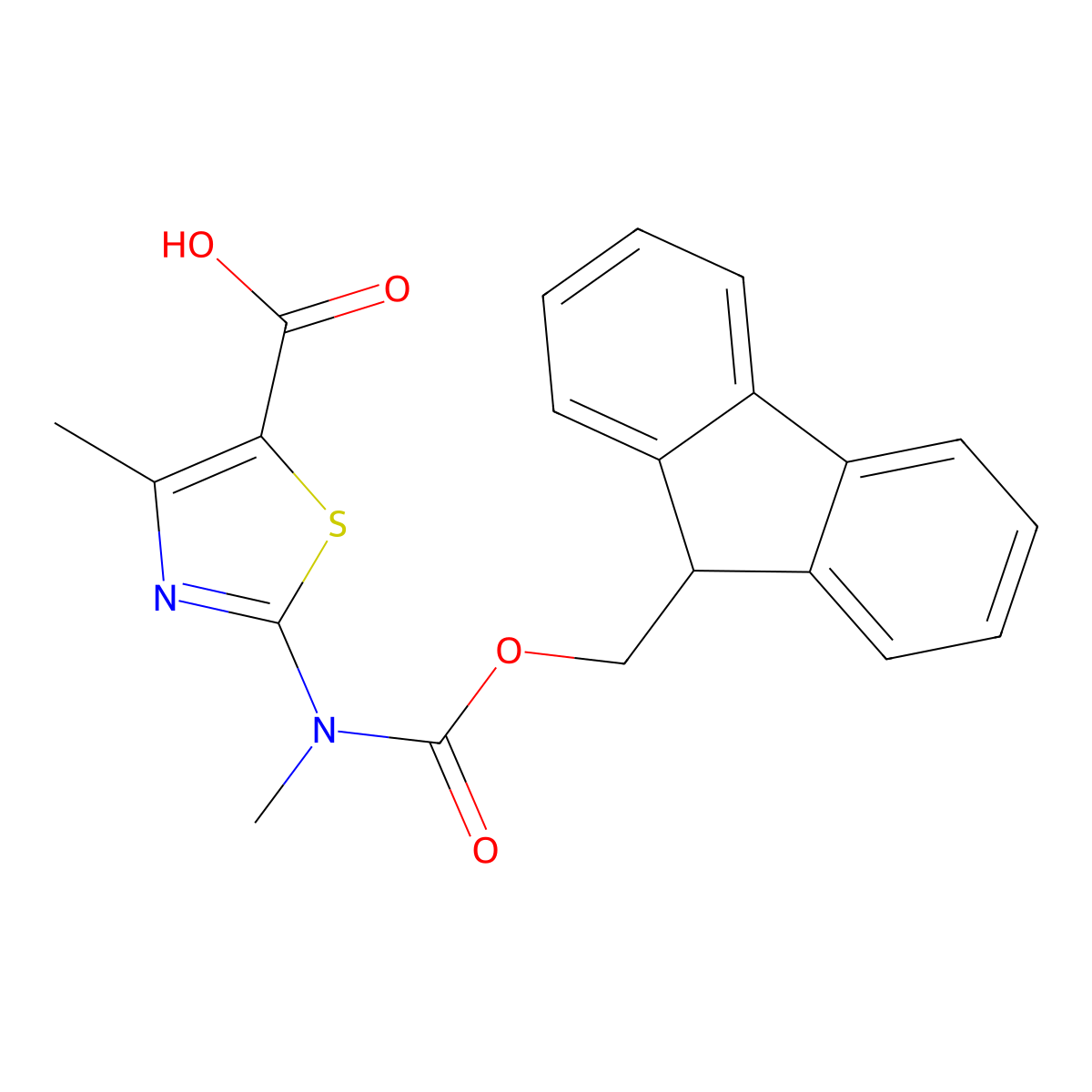 2-({[(9H-fluoren-9-yl)methoxy]carbonyl}(methyl)amino)-4-methyl-1,3-thiazole-5-carboxylic acid molecular structure, CAS 2385644-68-6