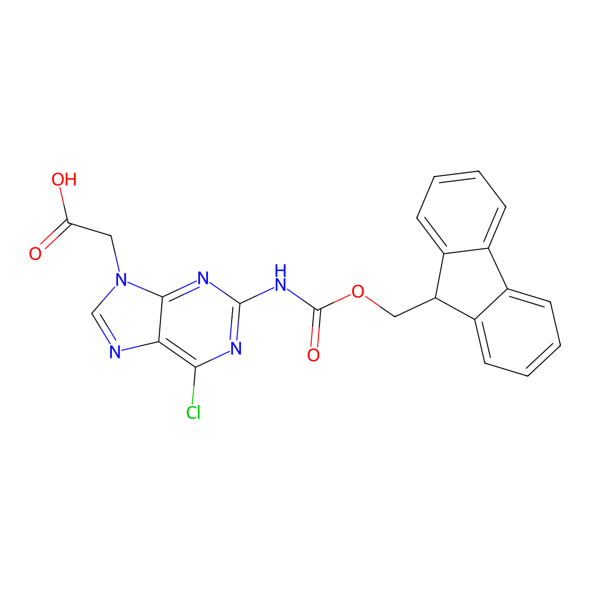 2-[6-chloro-2-({[(9H-fluoren-9-yl)methoxy]carbonyl}amino)-9H-purin-9-yl]acetic acid molecular structure, CAS 2385660-44-4