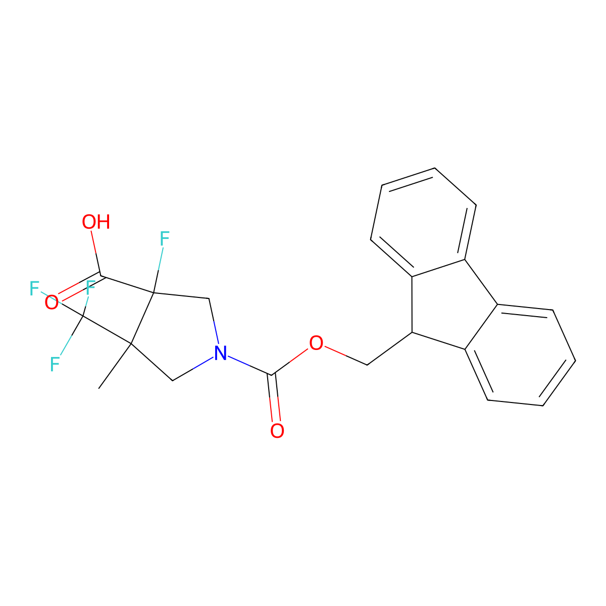 1-{[(9H-fluoren-9-yl)methoxy]carbonyl}-3-fluoro-4-methyl-4-(trifluoromethyl)pyrrolidine-3-carboxylic acid molecular structure, CAS 2385664-13-9