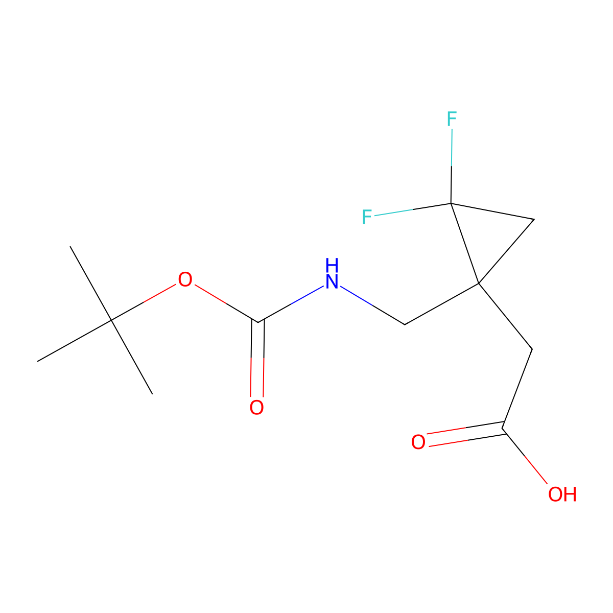 2-[1-({[(Tert-butoxy)carbonyl]amino}methyl)-2,2-difluorocyclopropyl]acetic acid molecular structure, CAS 2385685-47-0