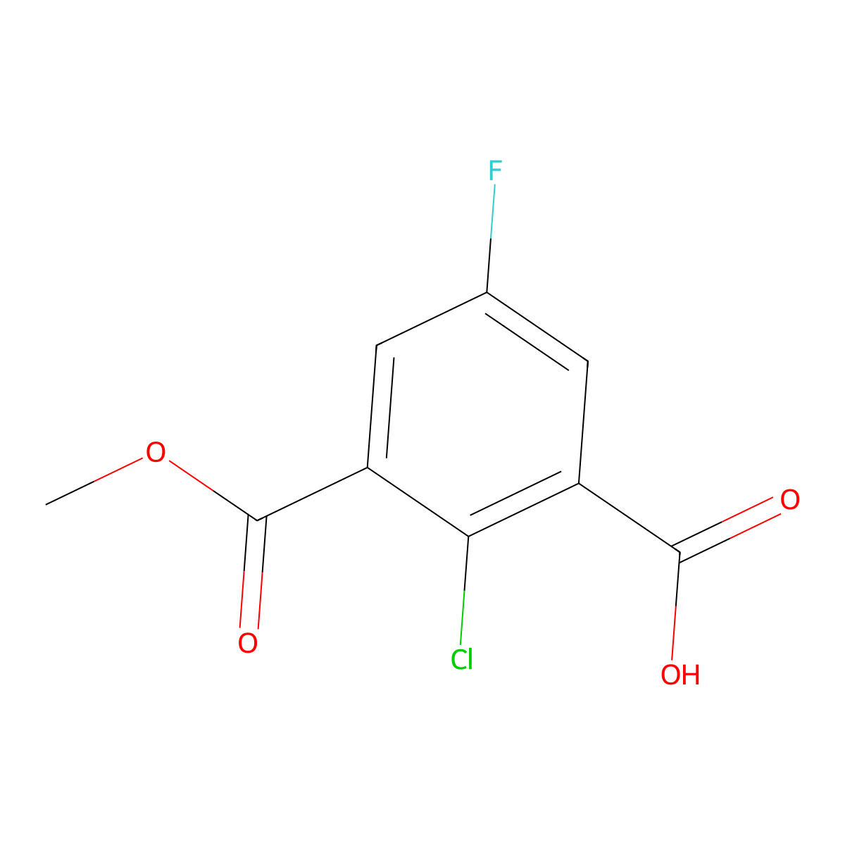 2-Chloro-5-fluoro-3-(methoxycarbonyl)benzoic acid molecular structure, CAS 2385688-68-4