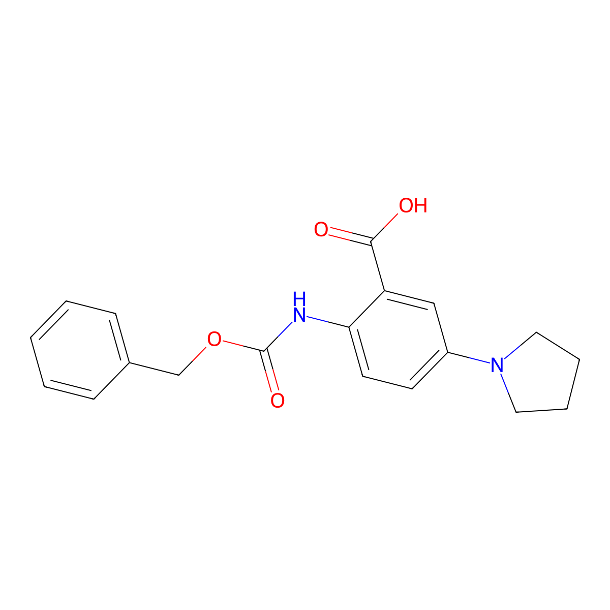2-{[(Benzyloxy)carbonyl]amino}-5-(pyrrolidin-1-yl)benzoic acid molecular structure, CAS 2385706-05-6