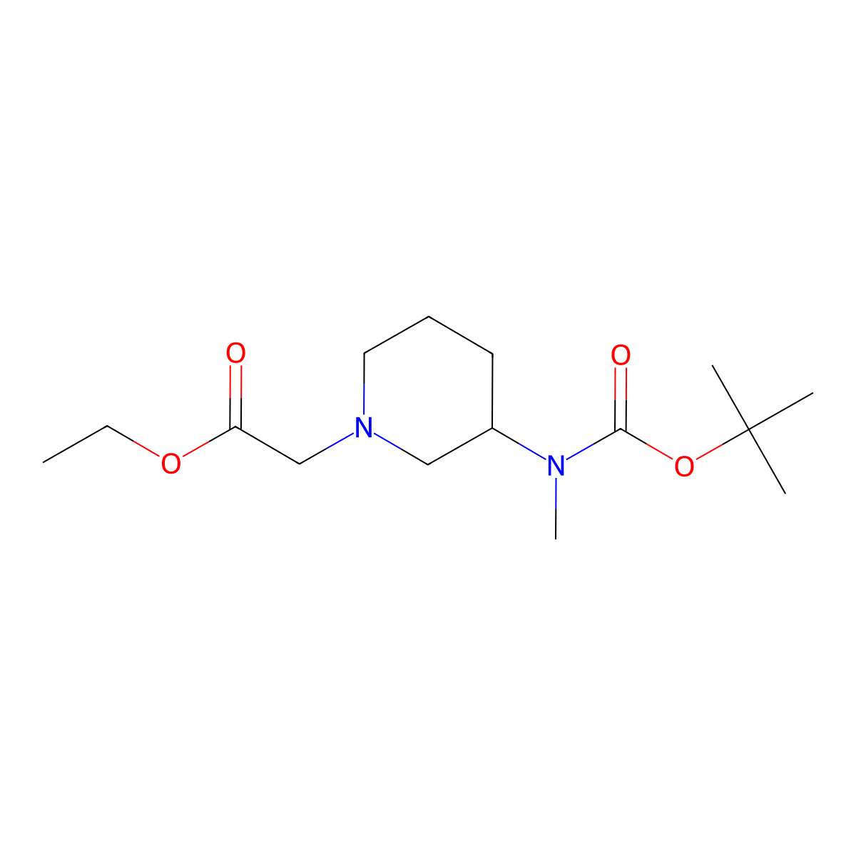 Ethyl 2-(3-((tert-butoxycarbonyl)(methyl)amino)piperidin-1-yl)acetate molecular structure, CAS 2385708-12-1