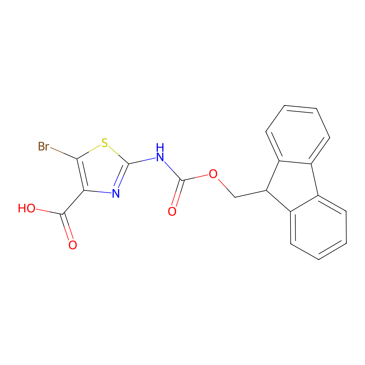 5-bromo-2-({[(9H-fluoren-9-yl)methoxy]carbonyl}amino)-1,3-thiazole-4-carboxylic acid molecular structure, CAS 2385719-57-1