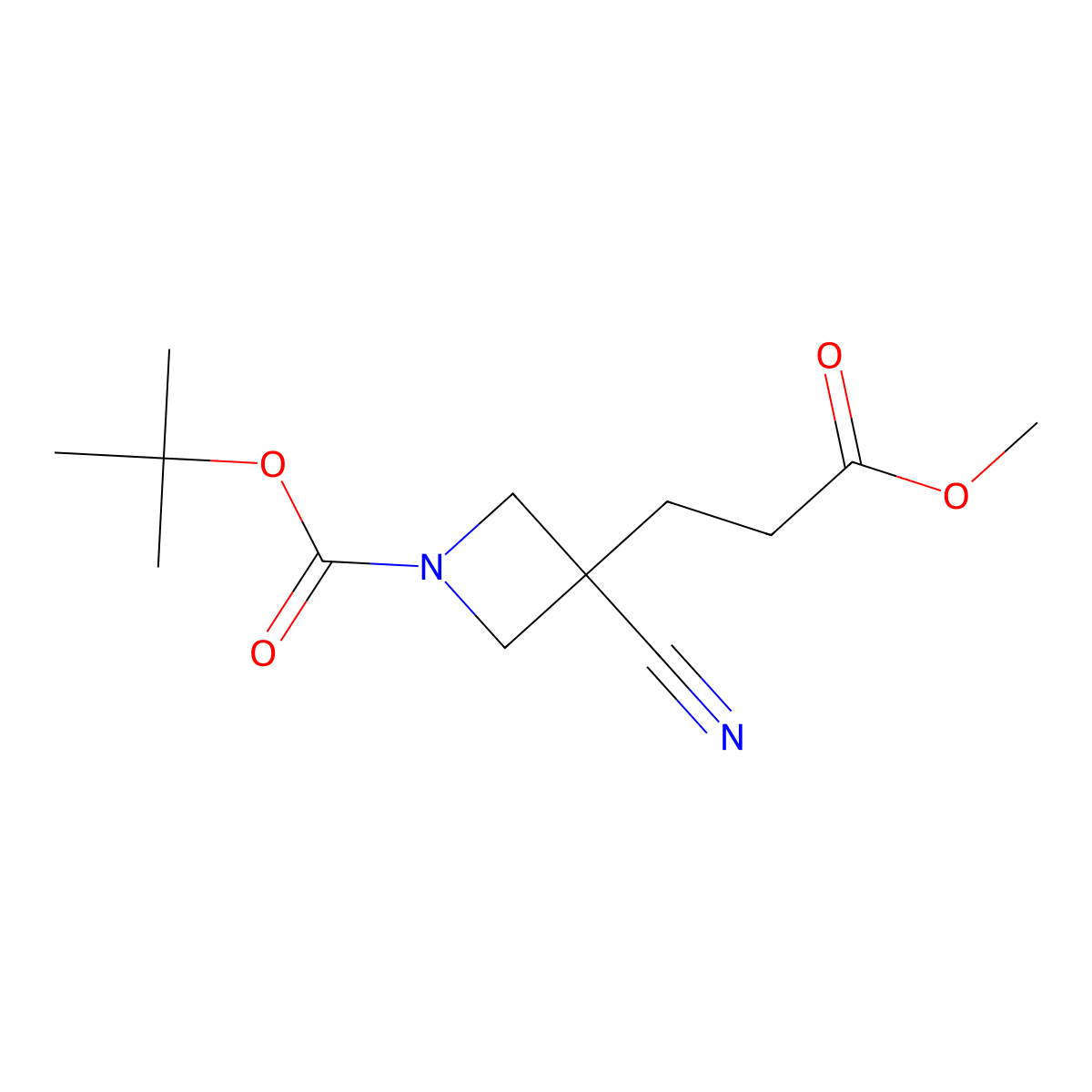 Tert-butyl 3-cyano-3-(3-methoxy-3-oxopropyl)azetidine-1-carboxylate molecular structure, CAS 2385725-88-0