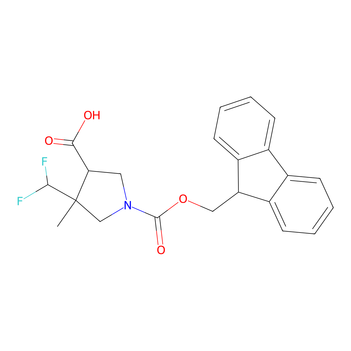 4-(difluoromethyl)-1-{[(9H-fluoren-9-yl)methoxy]carbonyl}-4-methylpyrrolidine-3-carboxylic acid molecular structure, CAS 2385741-64-8