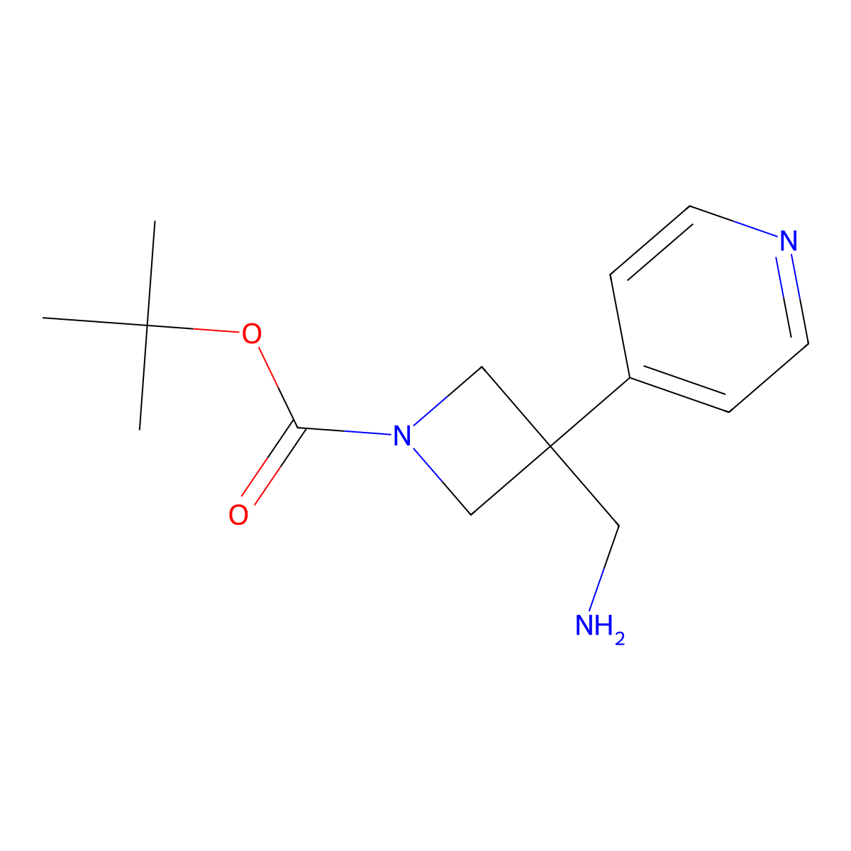 Tert-butyl 3-(aminomethyl)-3-(pyridin-4-yl)azetidine-1-carboxylate molecular structure, CAS 2385747-47-5