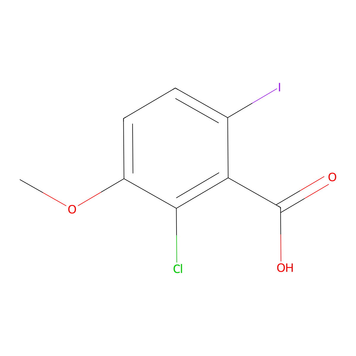2-Chloro-6-iodo-3-methoxybenzoic acid molecular structure, CAS 2385768-07-8
