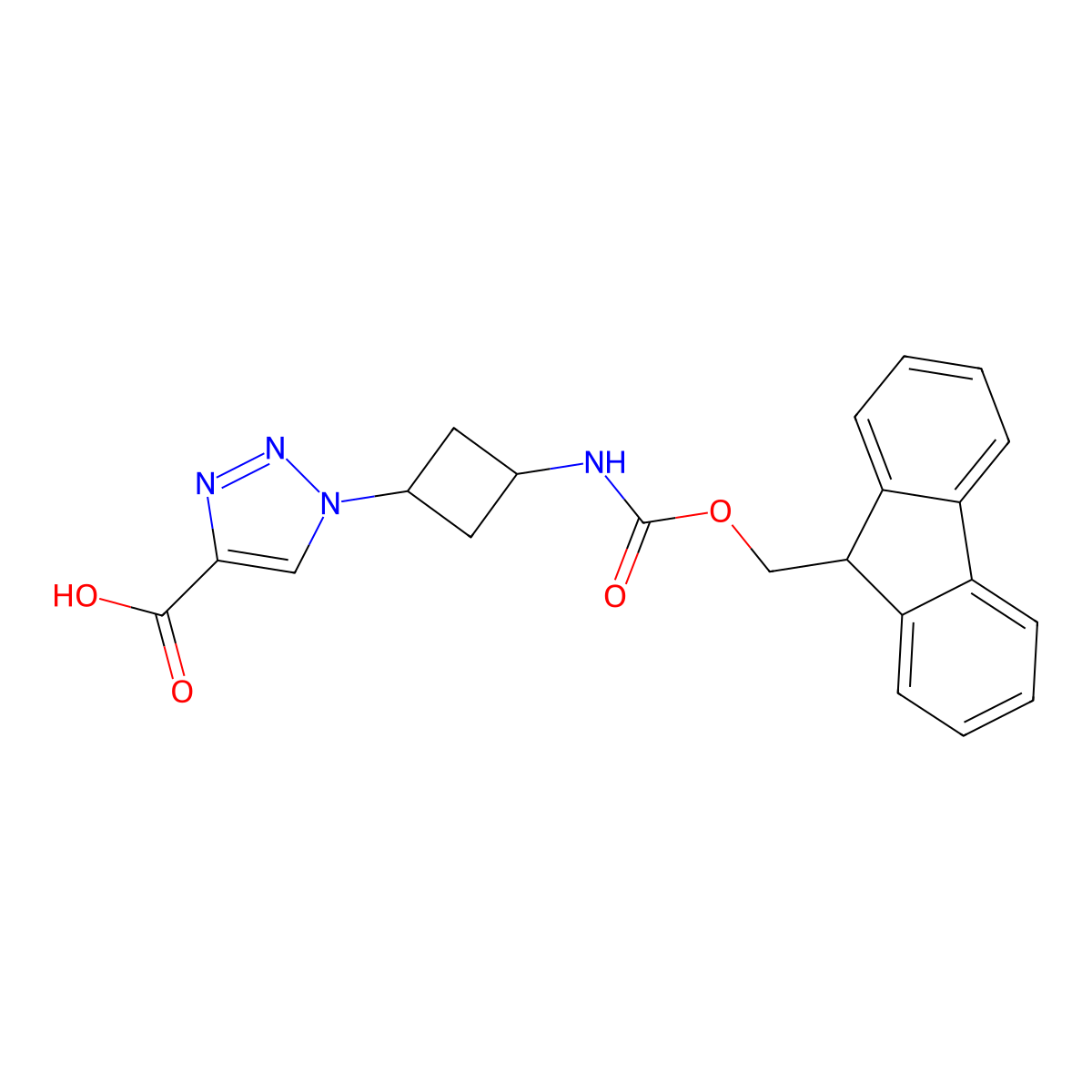 1-[3-({[(9H-fluoren-9-yl)methoxy]carbonyl}amino)cyclobutyl]-1H-1,2,3-triazole-4-carboxylic acid molecular structure, CAS 2385773-14-6