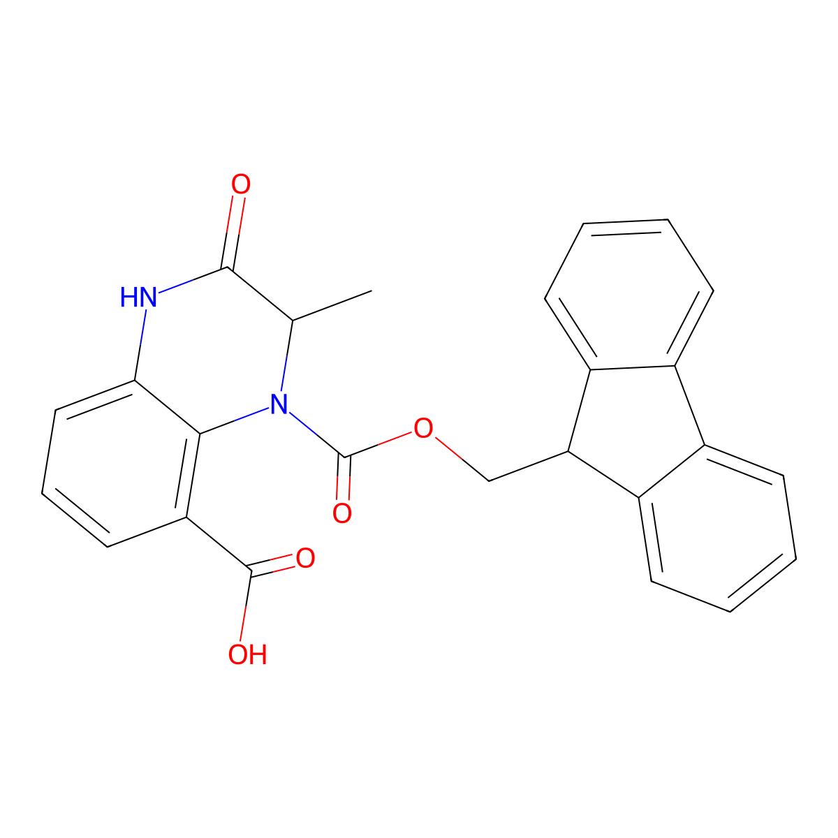 4-{[(9H-fluoren-9-yl)methoxy]carbonyl}-3-methyl-2-oxo-1,2,3,4-tetrahydroquinoxaline-5-carboxylic acid molecular structure, CAS 2385790-49-6