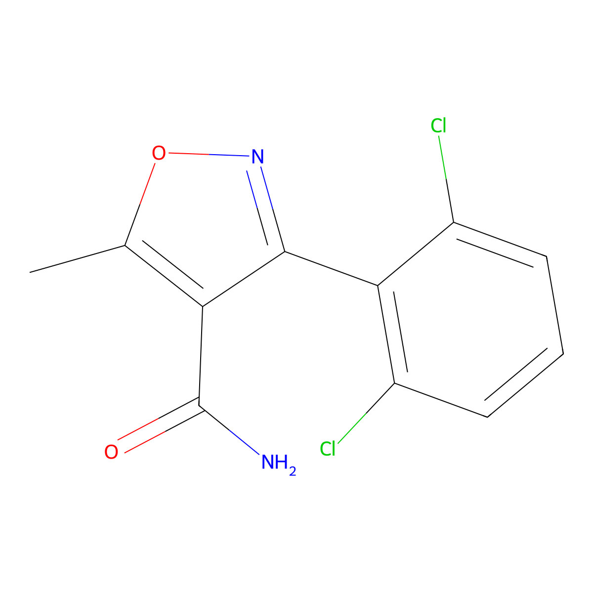3-(2,6-Dichlorophenyl)-5-methylisoxazole-4-carboxamide molecular structure, CAS 23858-59-5