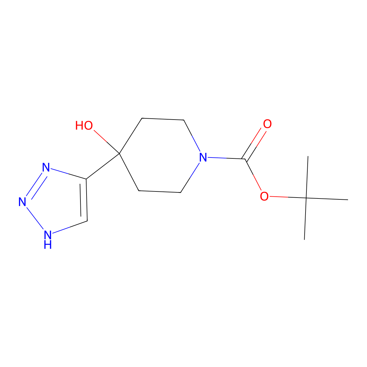 tert-butyl 4-hydroxy-4-(1H-1,2,3-triazol-4-yl)piperidine-1-carboxylate molecular structure, CAS 2385812-88-2