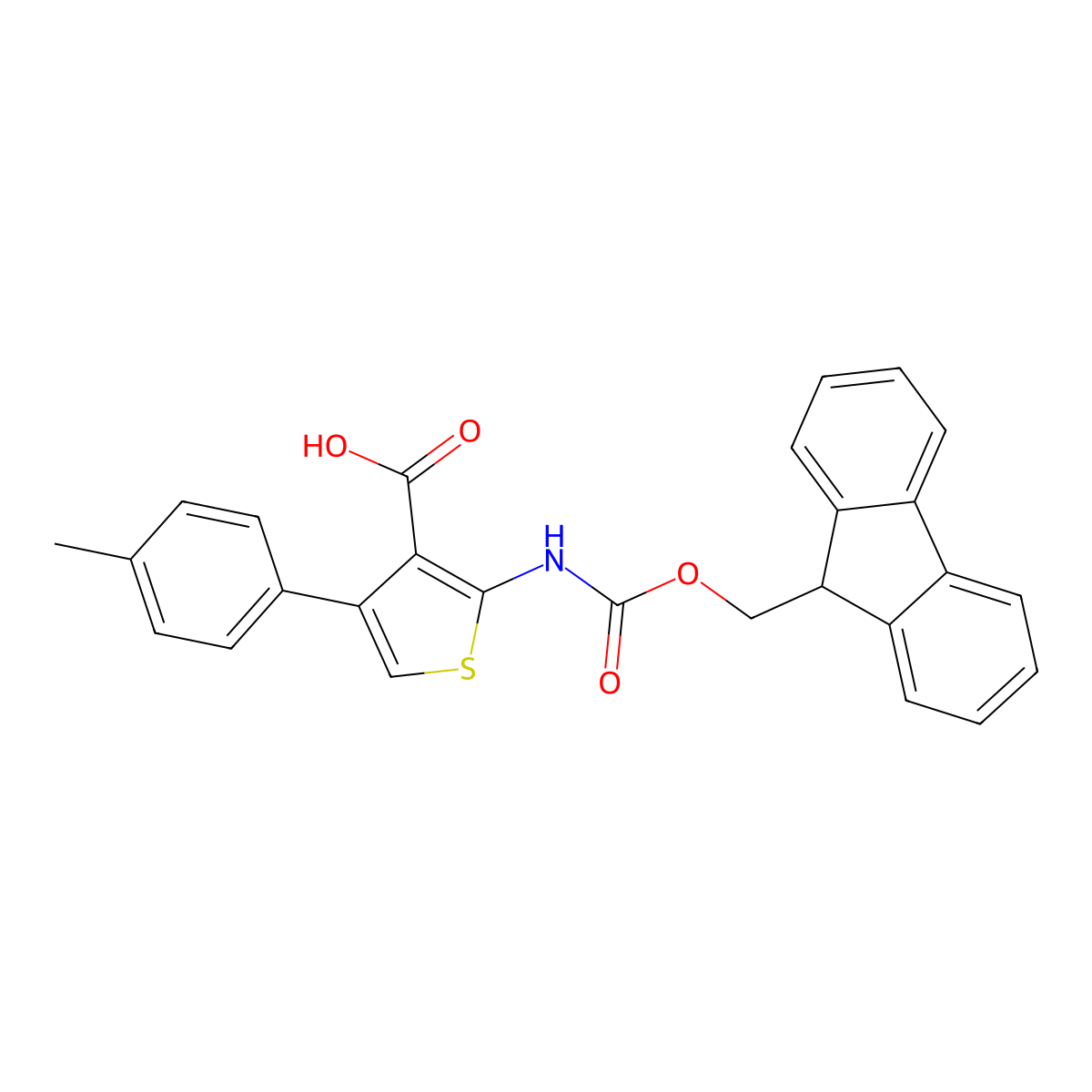 2-({[(9H-fluoren-9-yl)methoxy]carbonyl}amino)-4-(4-methylphenyl)thiophene-3-carboxylic acid molecular structure, CAS 2385814-45-7
