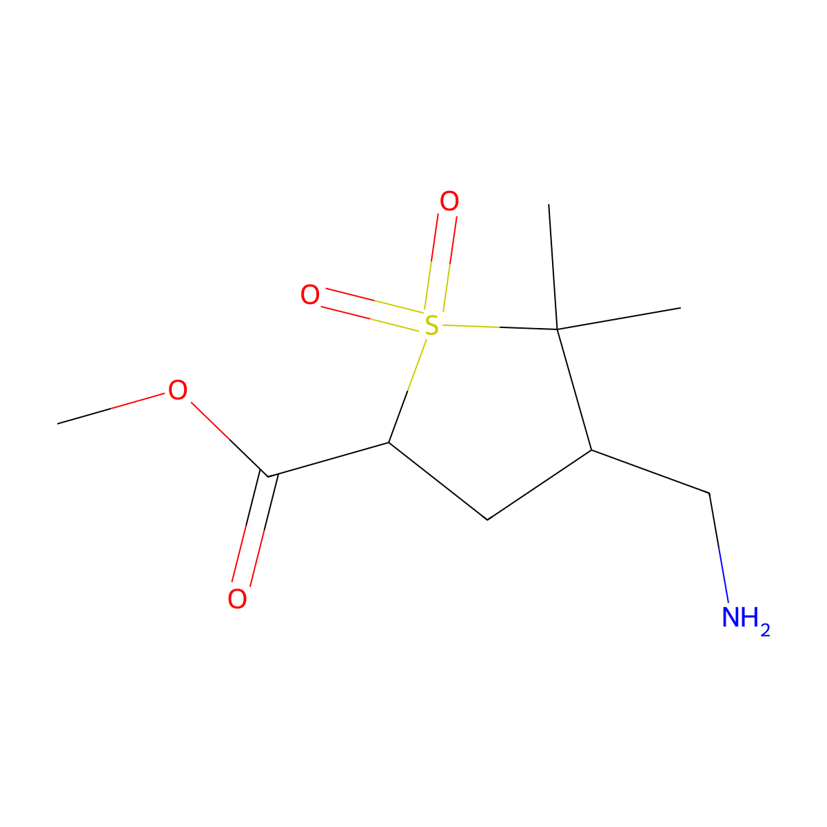 Methyl 4-(aminomethyl)-5,5-dimethyl-1,1-dioxo-1lambda6-thiolane-2-carboxylate molecular structure, CAS 2385834-14-8