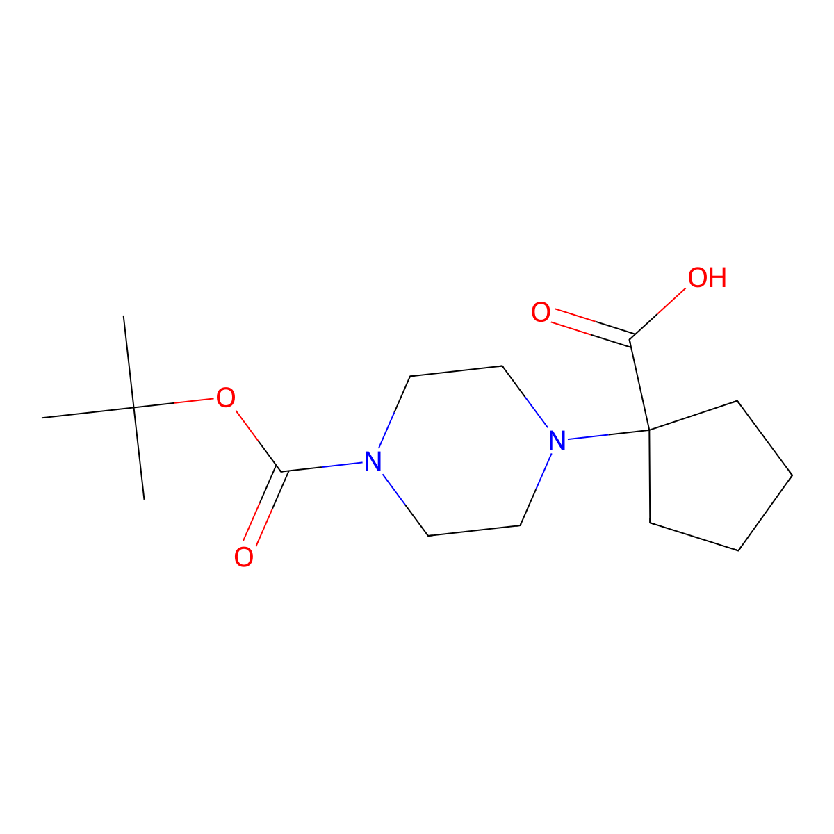 1-{4-[(Tert-butoxy)carbonyl]piperazin-1-yl}cyclopentane-1-carboxylic acid molecular structure, CAS 2385834-53-5