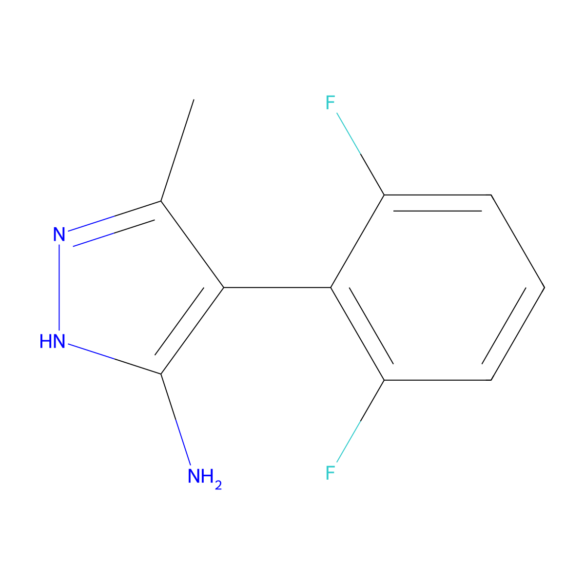 4-(2,6-difluorophenyl)-3-methyl-1H-pyrazol-5-amine molecular structure, CAS 2385873-21-0