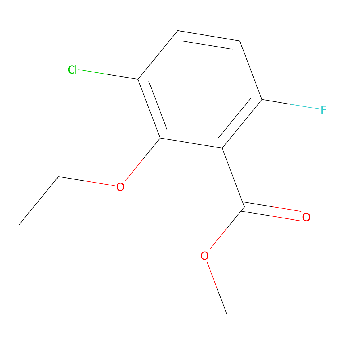 Methyl 3-chloro-2-ethoxy-6-fluorobenzoate molecular structure, CAS 2385879-42-3