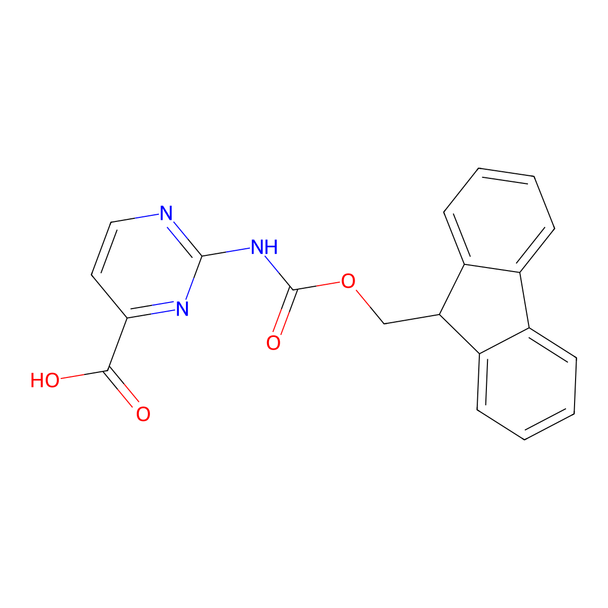 2-({[(9H-fluoren-9-yl)methoxy]carbonyl}amino)pyrimidine-4-carboxylic acid molecular structure, CAS 2385890-66-2