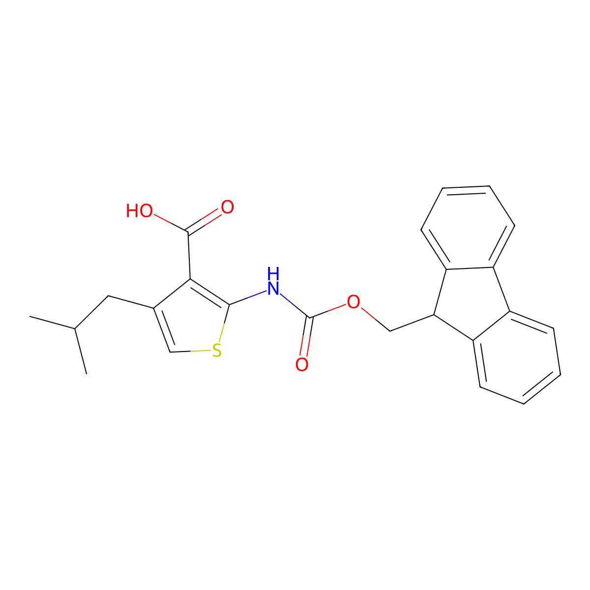 2-({[(9H-fluoren-9-yl)methoxy]carbonyl}amino)-4-(2-methylpropyl)thiophene-3-carboxylic acid molecular structure, CAS 2385897-98-1