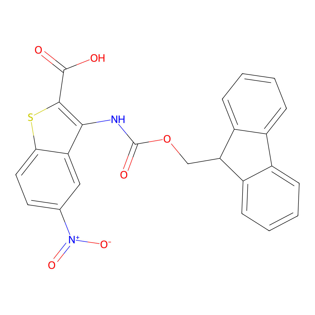 3-({[(9H-fluoren-9-yl)methoxy]carbonyl}amino)-5-nitro-1-benzothiophene-2-carboxylic acid molecular structure, CAS 2385898-56-4