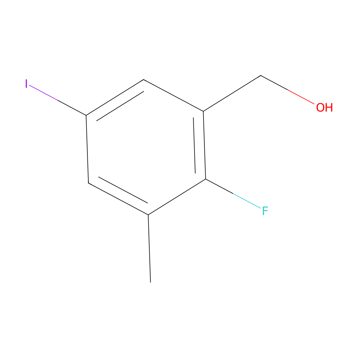 (2-Fluoro-5-iodo-3-methylphenyl)methanol molecular structure, CAS 2385917-40-6