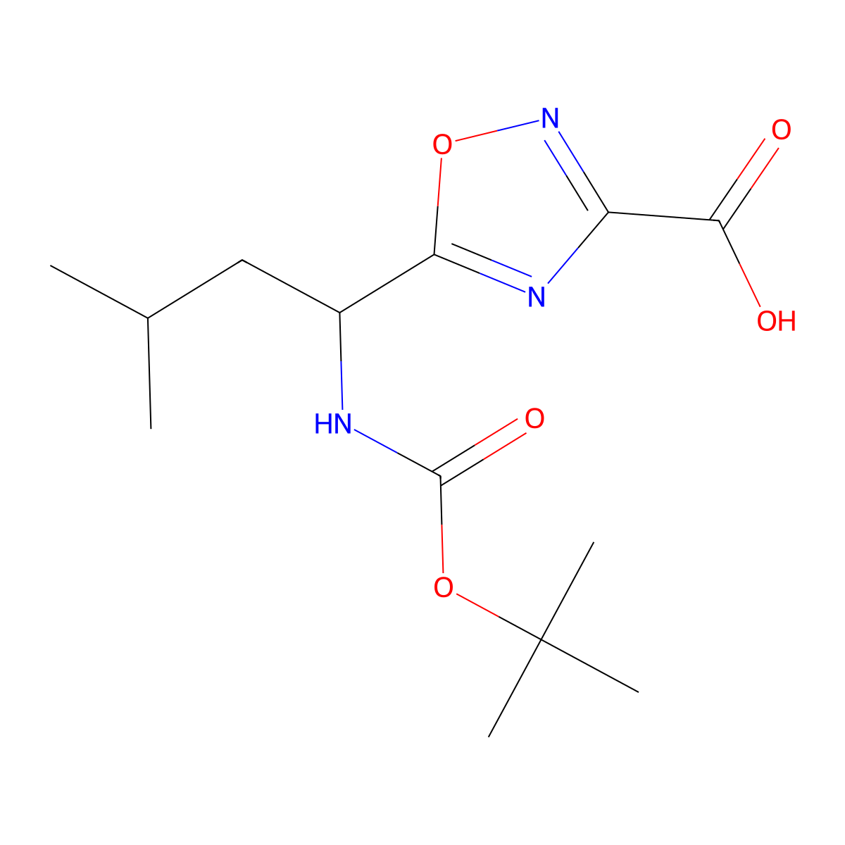 5-(1-{[(Tert-butoxy)carbonyl]amino}-3-methylbutyl)-1,2,4-oxadiazole-3-carboxylic acid molecular structure, CAS 2385929-87-1