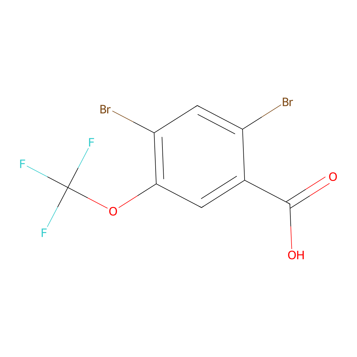 2,4-Dibromo-5-(trifluoromethoxy)benzoic acid molecular structure, CAS 2385931-40-6