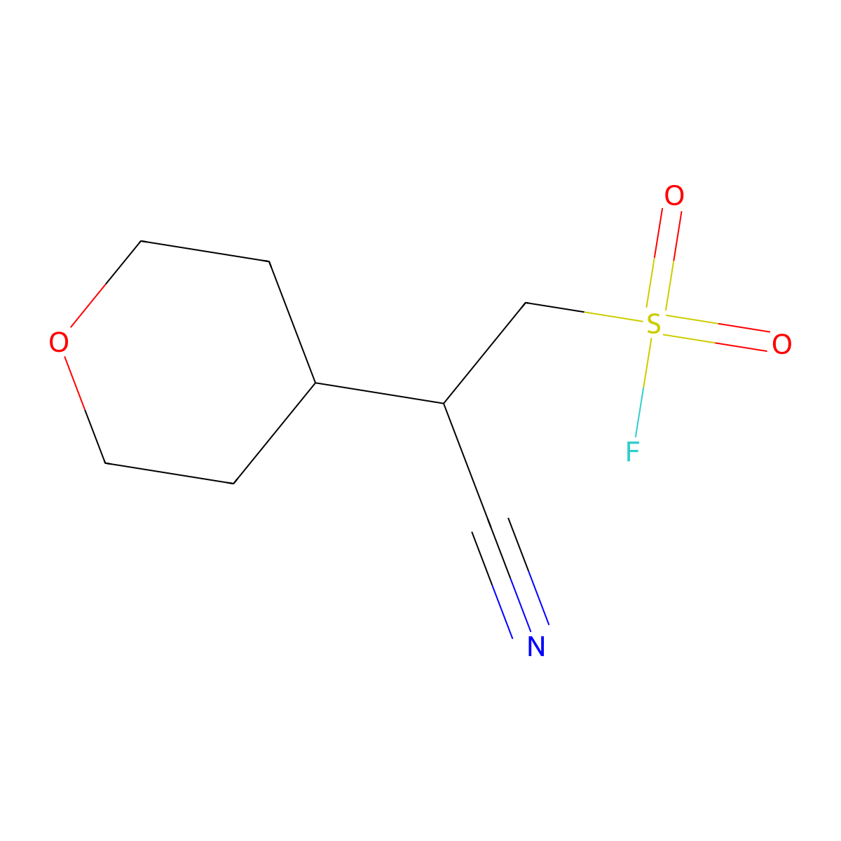 2-Cyano-2-(oxan-4-yl)ethane-1-sulfonyl fluoride molecular structure, CAS 2385957-89-9