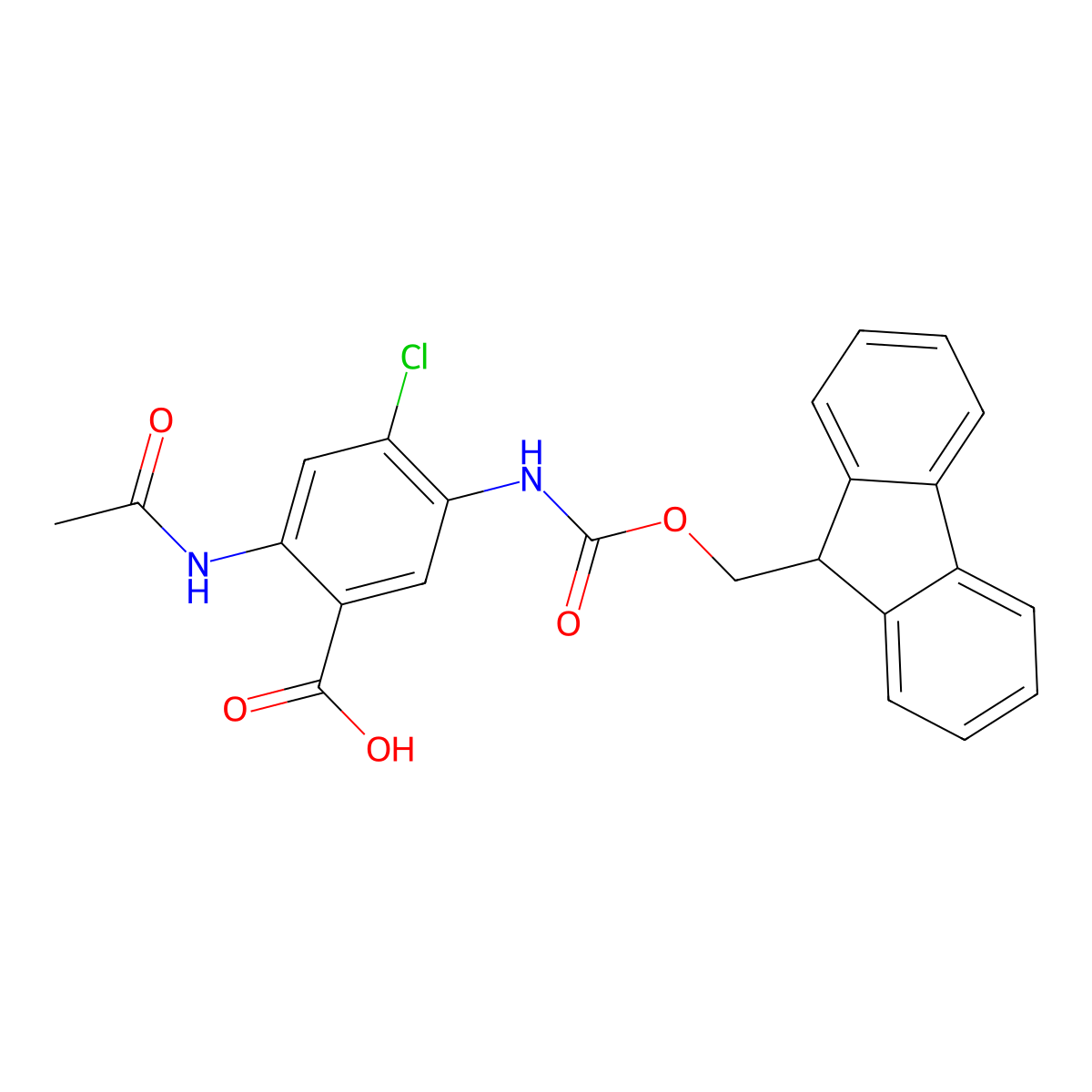 4-chloro-2-acetamido-5-({[(9H-fluoren-9-yl)methoxy]carbonyl}amino)benzoic acid molecular structure, CAS 2385963-63-1