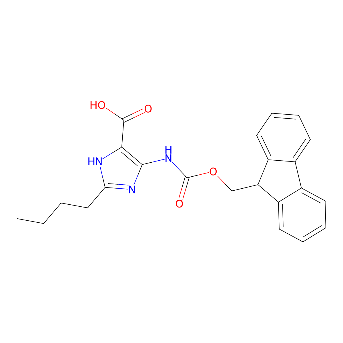 2-butyl-4-({[(9H-fluoren-9-yl)methoxy]carbonyl}amino)-1H-imidazole-5-carboxylic acid molecular structure, CAS 2385979-94-0