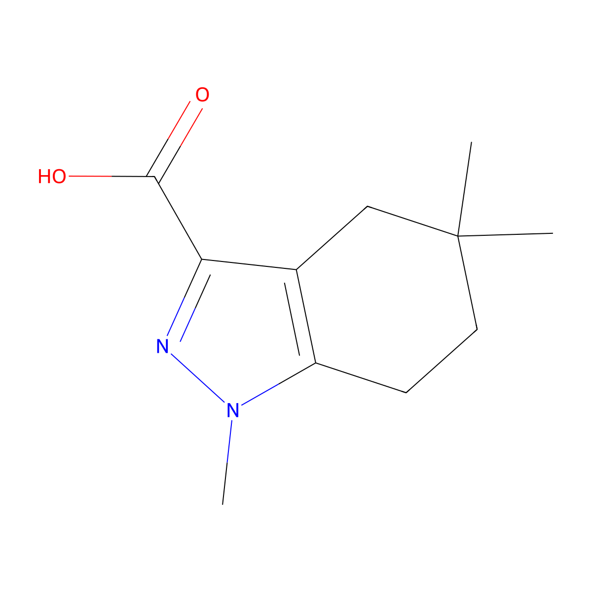 1,5,5-trimethyl-4,5,6,7-tetrahydro-1H-indazole-3-carboxylic acid molecular structure, CAS 2385980-11-8