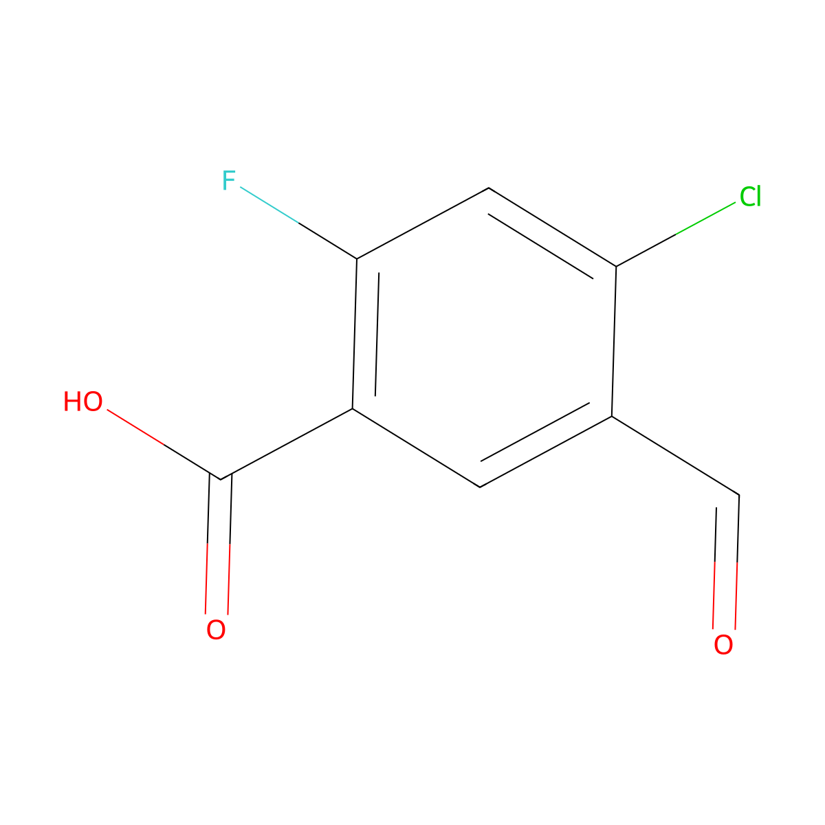 4-Chloro-2-fluoro-5-formylbenzoic acid molecular structure, CAS 2385984-74-5
