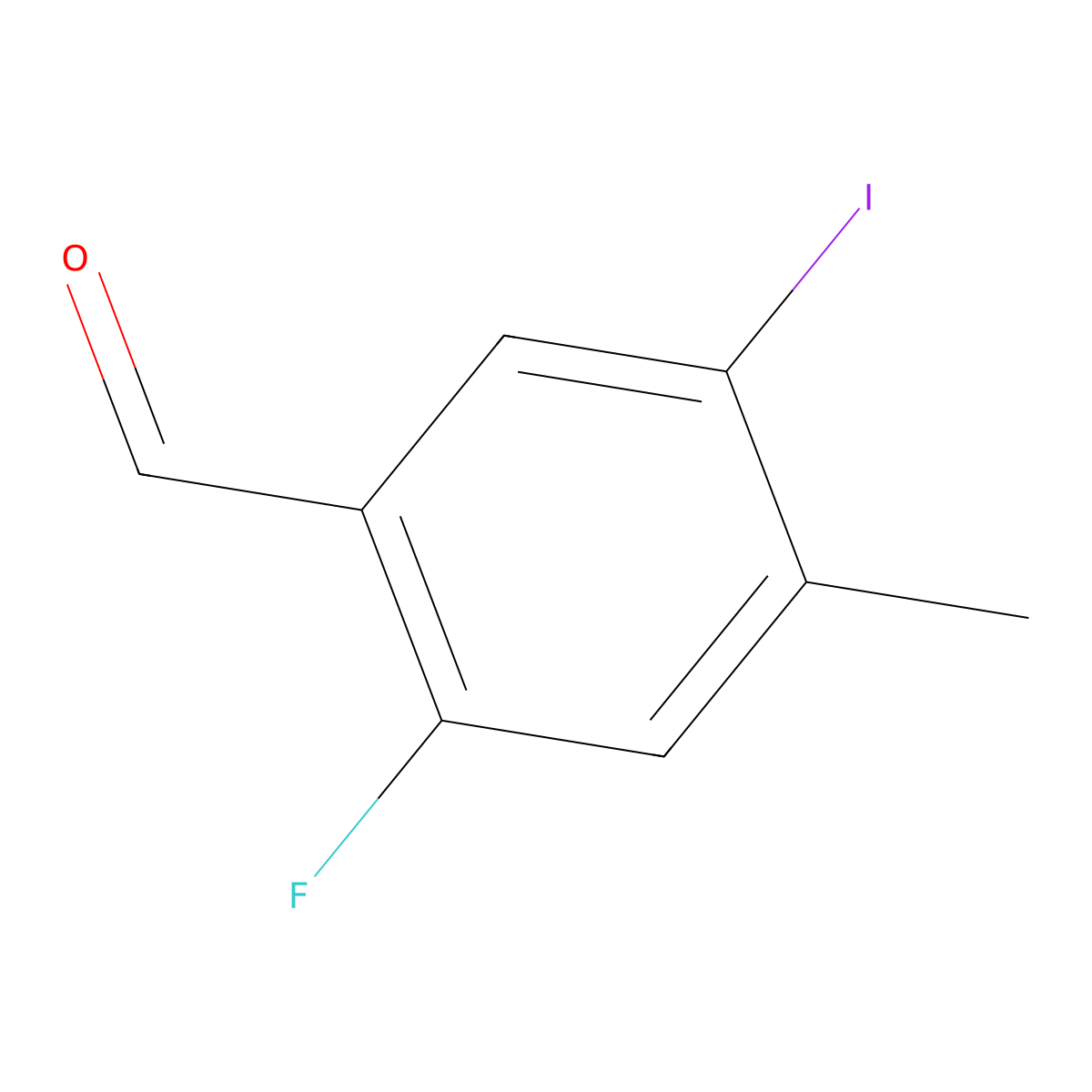 2-Fluoro-5-iodo-4-methylbenzaldehyde molecular structure, CAS 2385987-18-6